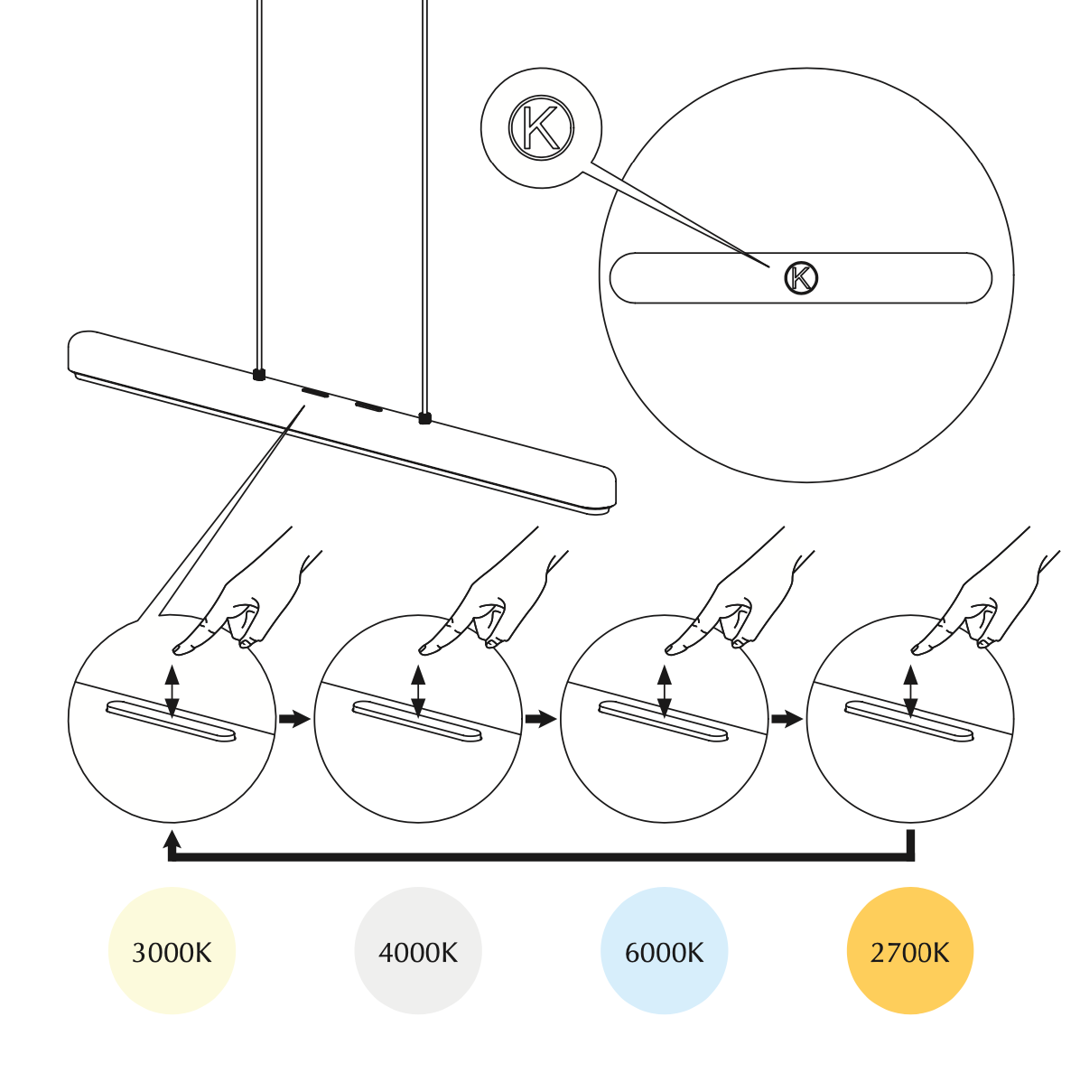 Hazel Linear Pendant, Black, LED Tunable White, Touch Dim