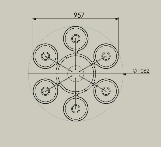 DCW Editions In The Air pendant with 5 shades technical drawing bottom view
