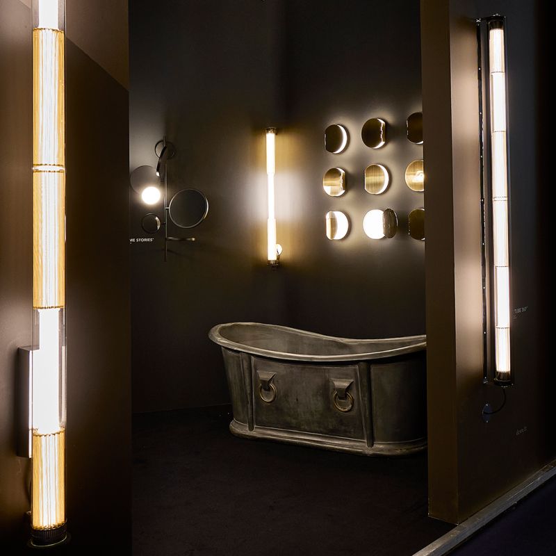 Poudrier Wall, Gold and Ripple Glass, LED, On/Off, IP44