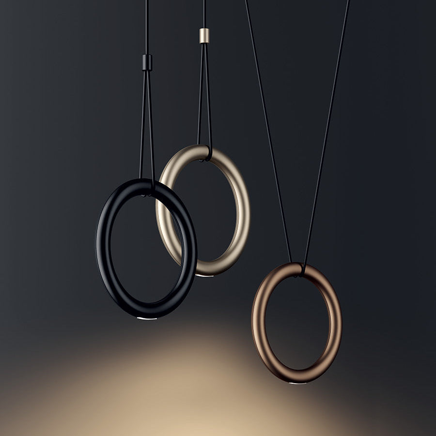 Lodes Ivy pendants in black, champagne and terra with a dark background