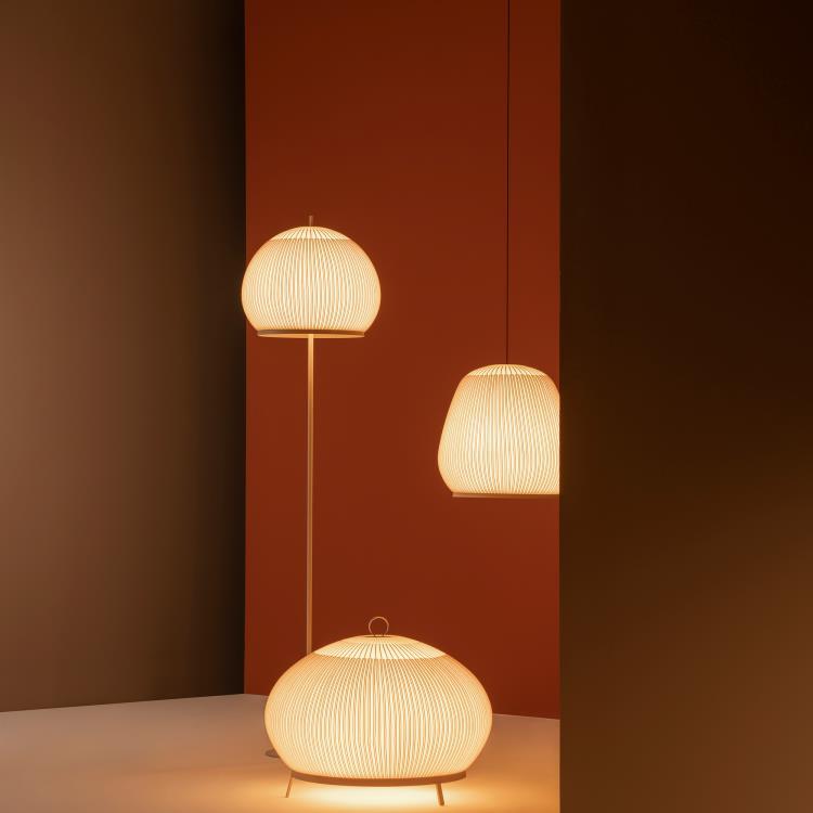 Knit Stem Floor Lamp, Round, Stretch Knit Material over Polymer Orb, 33.6W, LED, On/Off or Dim
