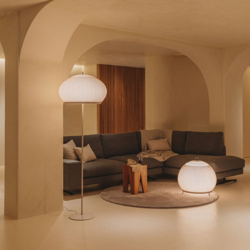 Knit Stem Floor Lamp, Round, Stretch Knit Material over Polymer Orb, 33.6W, LED, On/Off or Dim