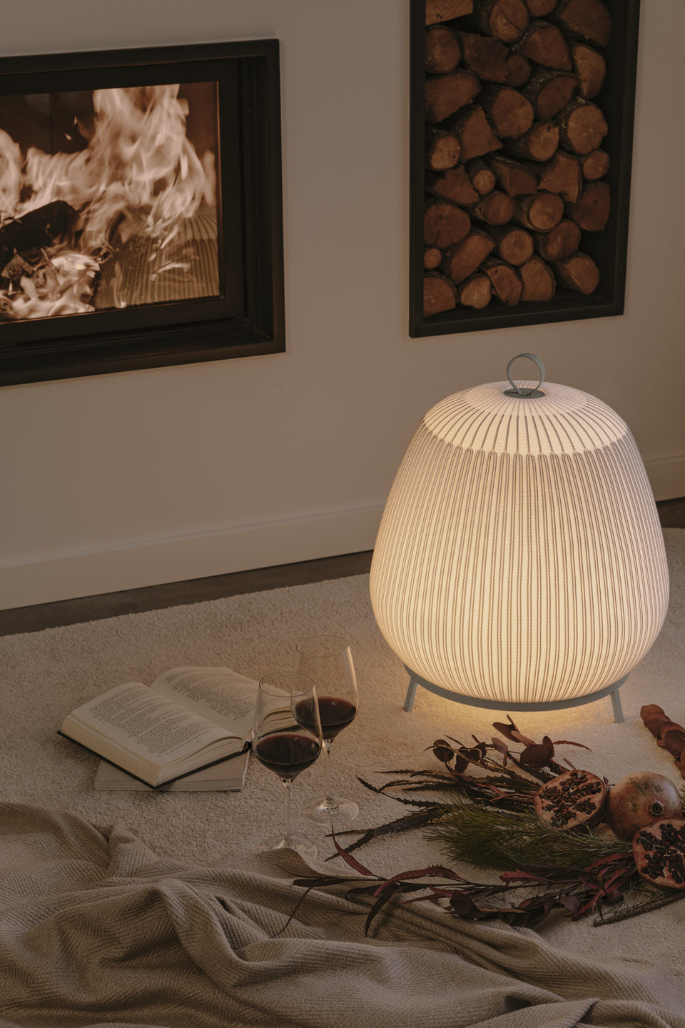 Knit Low Floor Lamp, Oval, Stretch Knit Material over Polymer Orb, 33.6W, LED, Push Dim