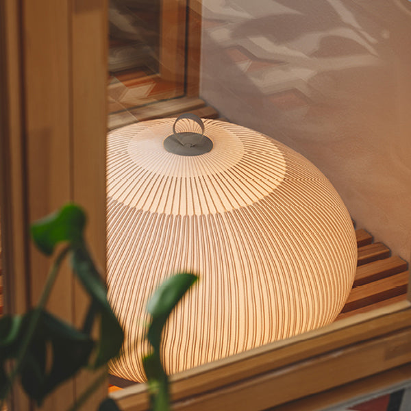 Knit Low Floor Lamp, Oval, Stretch Knit Material over Polymer Orb, 33.6W, LED, Push Dim