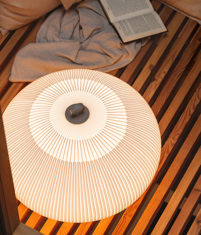 Knit Low Floor Lamp, Round, Stretch Knit Material over Polymer Orb, 33.6W, LED, Push Dim