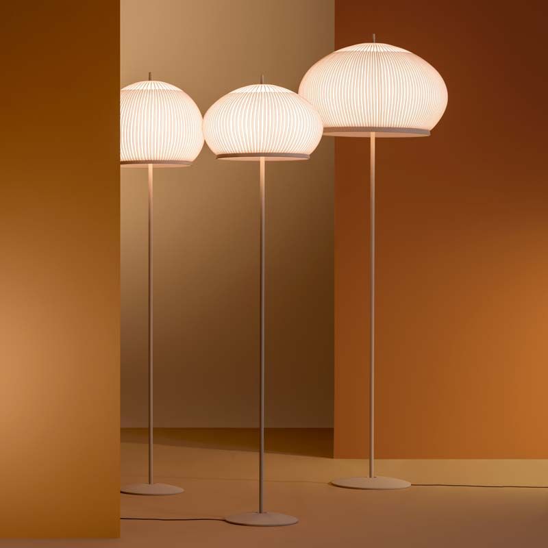 Knit Stem Floor Lamp, Round, Stretch Knit Material over Polymer Orb, 33.6W, LED, On/Off or Dim