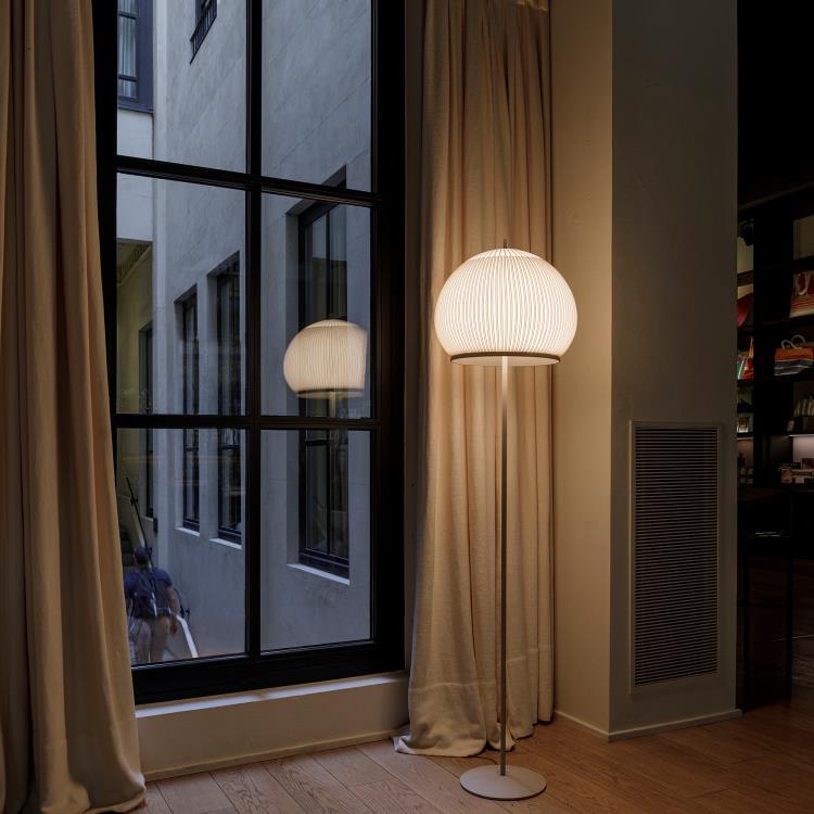 Knit Stem Floor Lamp, Round, Stretch Knit Material over Polymer Orb, 33.6W, LED, On/Off or Dim