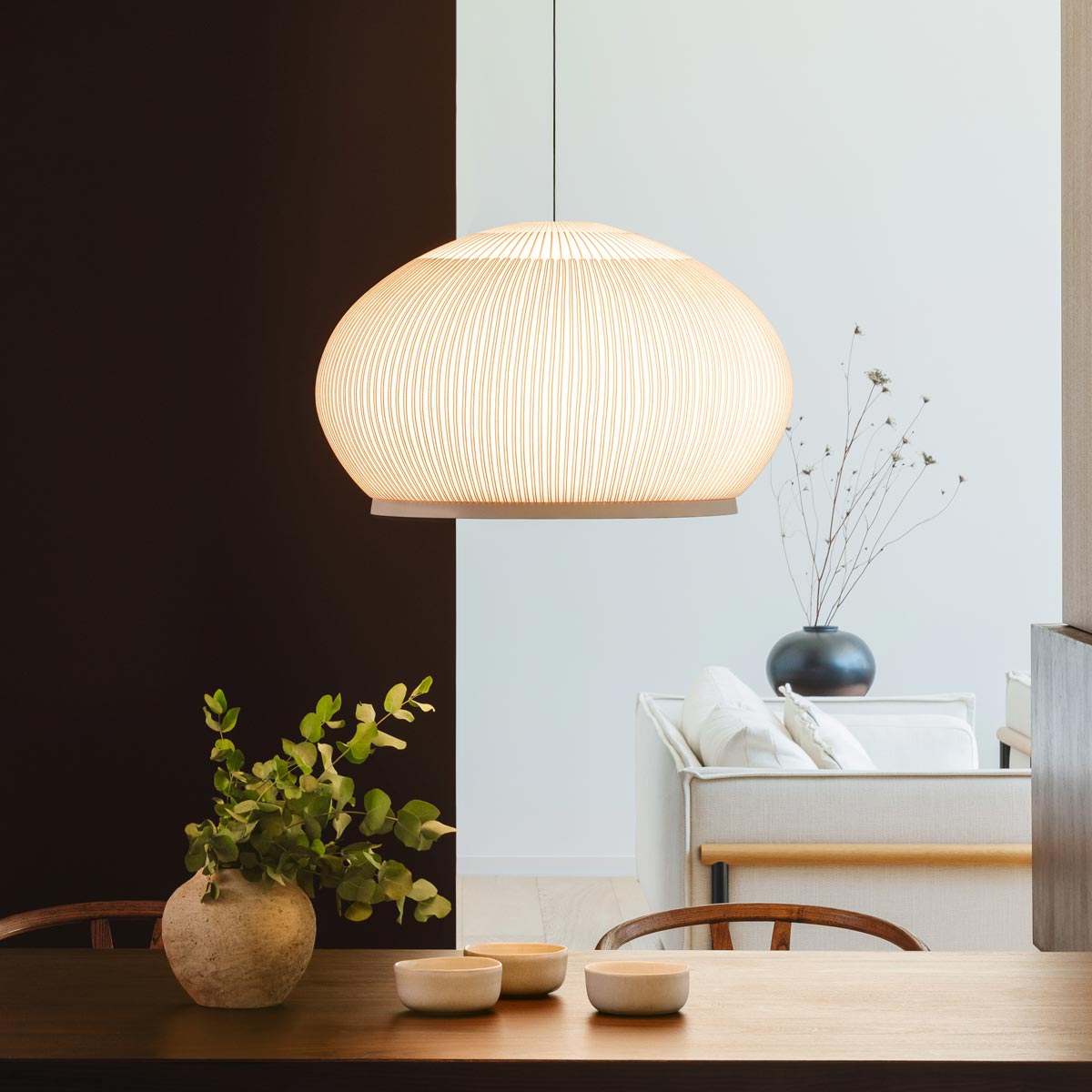 Knit Pendant, Oval 65 cm ø, Stretch Knit Material over Polymer Orb, 40.2W, LED, Dim