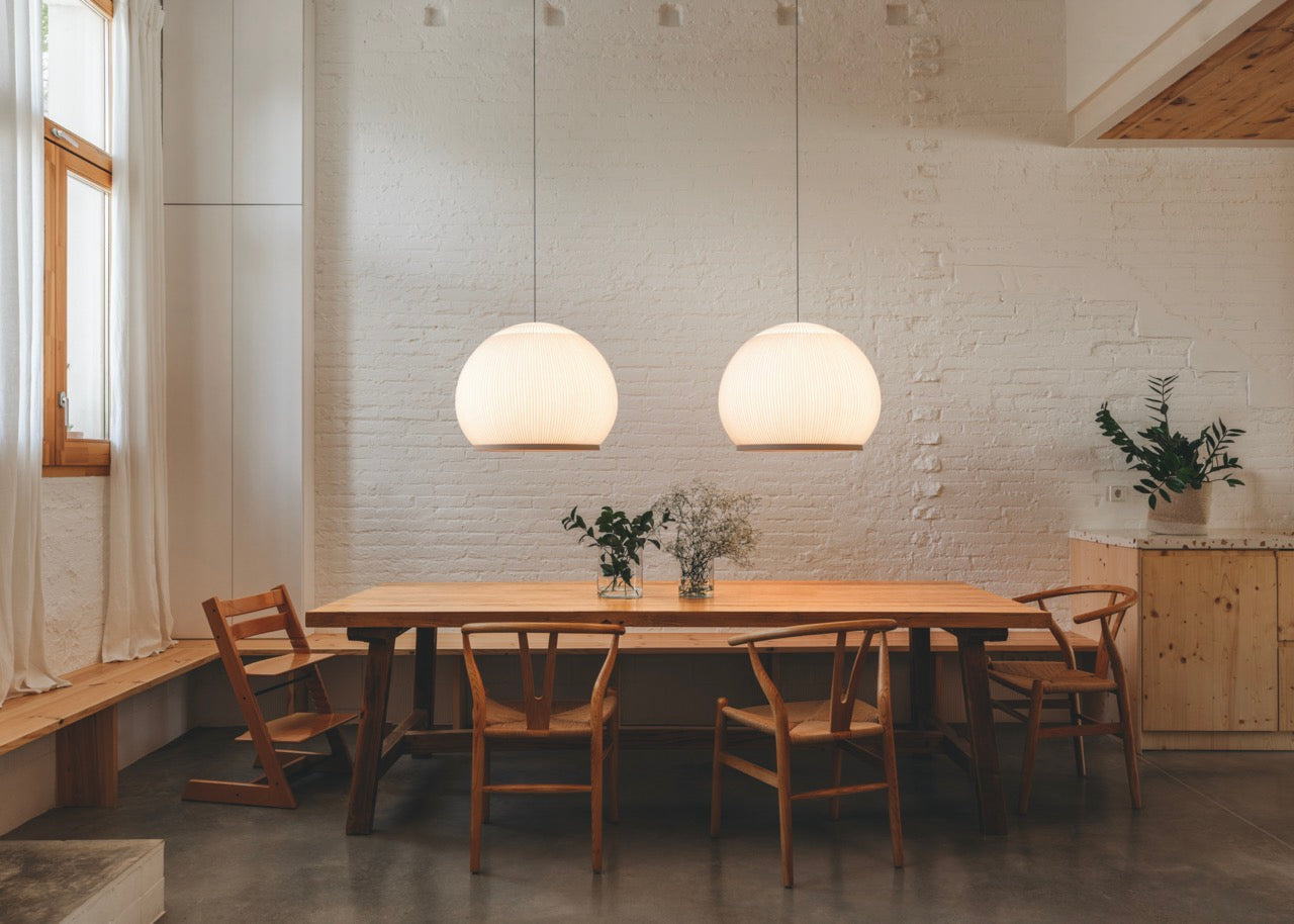 Knit Pendant, Oval 65 cm ø, Stretch Knit Material over Polymer Orb, 40.2W, LED, Dim