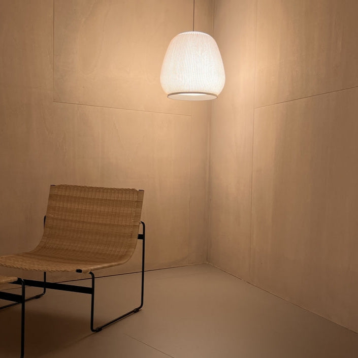 Knit Pendant, Oval 65 cm ø, Stretch Knit Material over Polymer Orb, 40.2W, LED, Dim
