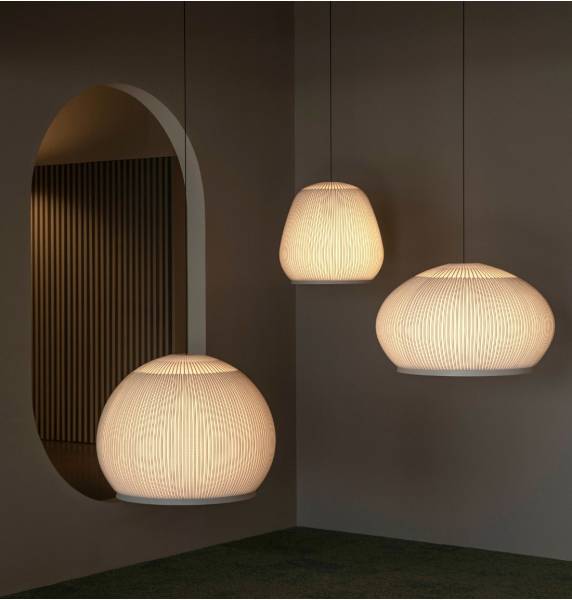 Knit Pendant, Oval 65 cm ø, Stretch Knit Material over Polymer Orb, 40.2W, LED, Dim