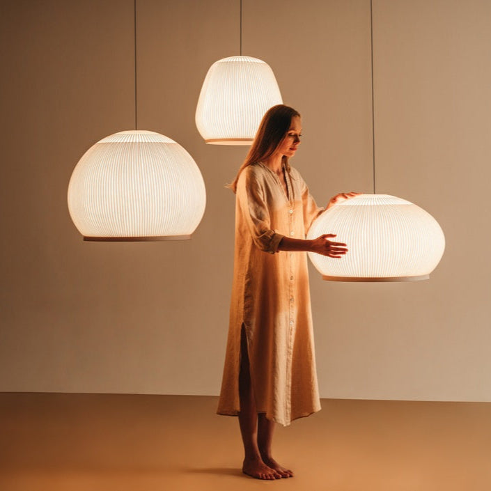 Knit Stem Floor Lamp, Round, Stretch Knit Material over Polymer Orb, 33.6W, LED, On/Off or Dim