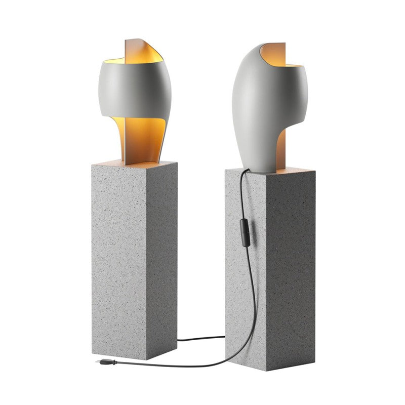 DCW Editions Lamp B table lamp on pedestals with front and back images with a white background
