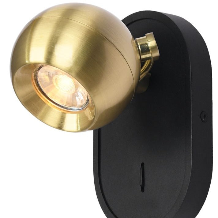 Lens Reading Wall Light, Adjustable, Single, Black and Brass, GU10, IP20