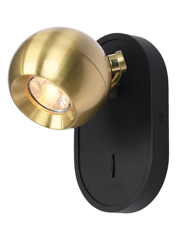 Lens Reading Wall Light, Adjustable, Single, Black and Brass, GU10, IP20