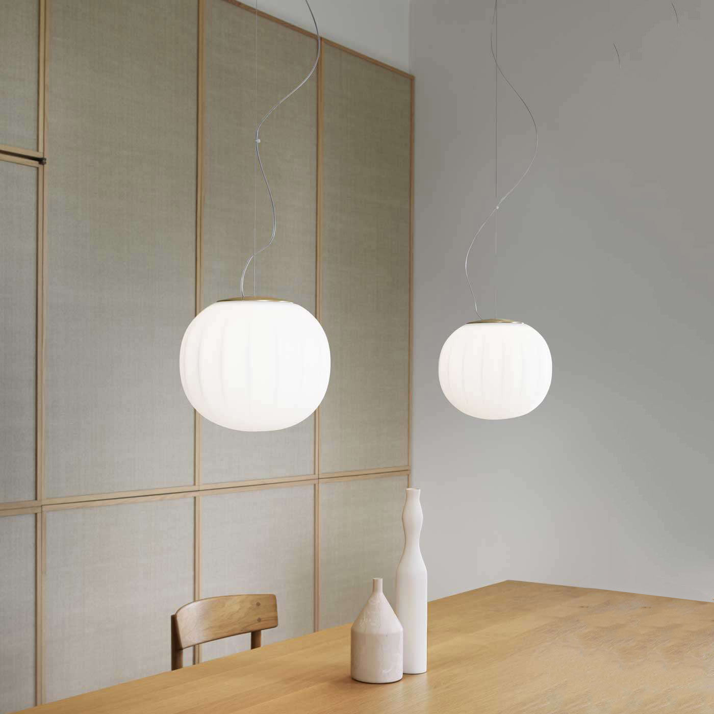 Lita Pendant, 18 cm, White Glass with Ash Wood Cap, G9, IP20