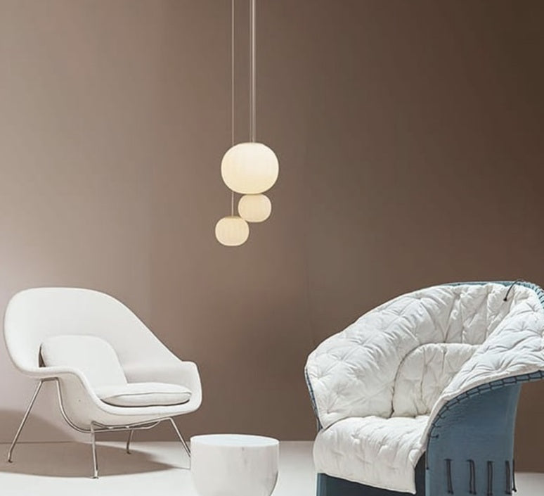 Lita Pendant, 18 cm, White Glass with Ash Wood Cap, G9, IP20