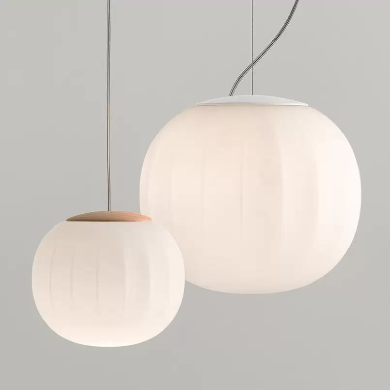 Lita Pendant, 42 cm, White Glass with Ash Wood Cap, E27, IP20