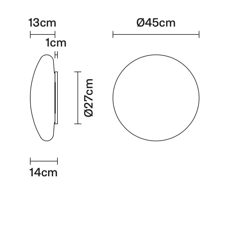 Lumi Crescent Wall, 45 cm, White Glass, E27, IP20