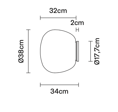Lumi Mochi Wall, 38 cm, White Glass, E27, IP40