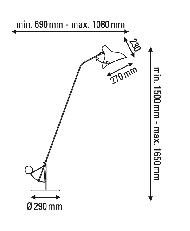 DCW Editions Mantis floor lamp BS1B technical drawing
