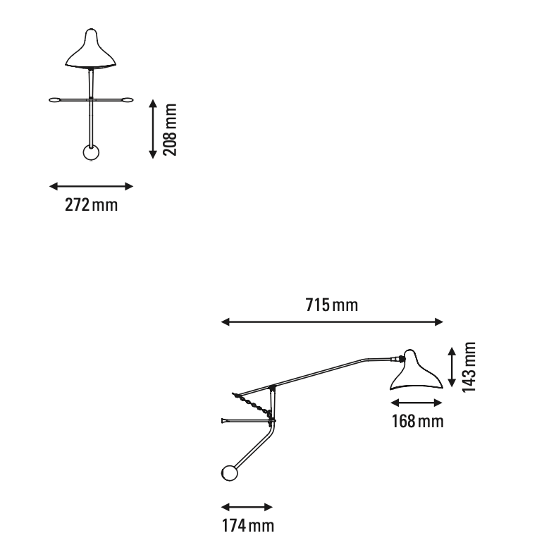 DCW Editions Mantis plug-in wall light mini BS2 technical drawing
