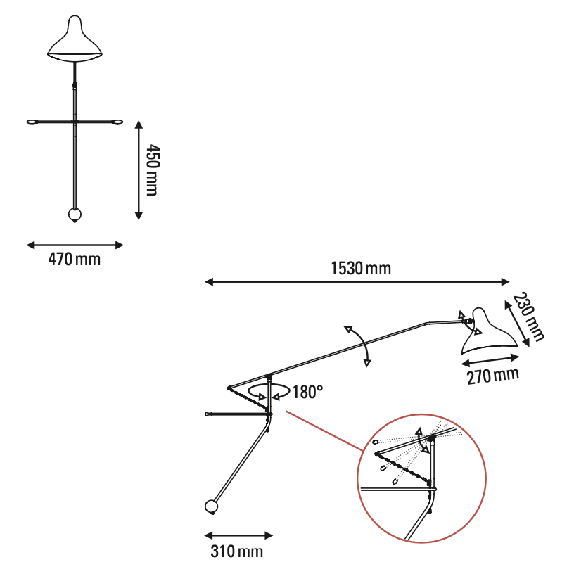 DCW Editions Mantis plug-in wall light standard BS2 technical drawing