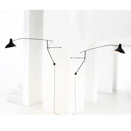 DCW Editions Mantis plug-in wall light BS2 in small and large on white pillar with white stairs