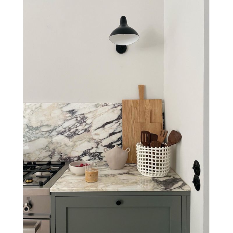 DCW Editions Mantis wall light standard BS5 with thumbswitch over kitchen corner with utensils and cutting board