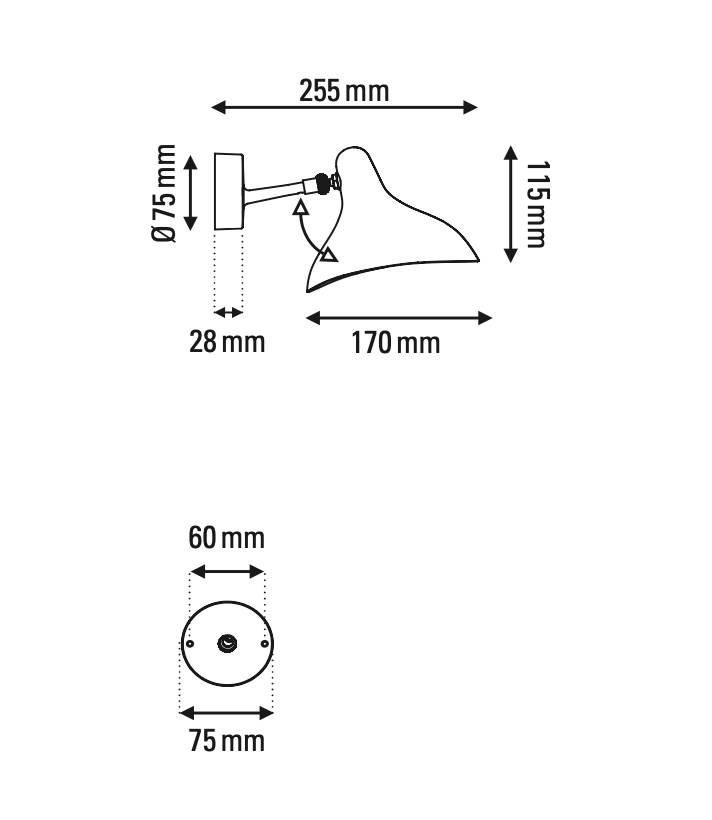 DCW Editions Mantis wall light mini BS5 technical drawing