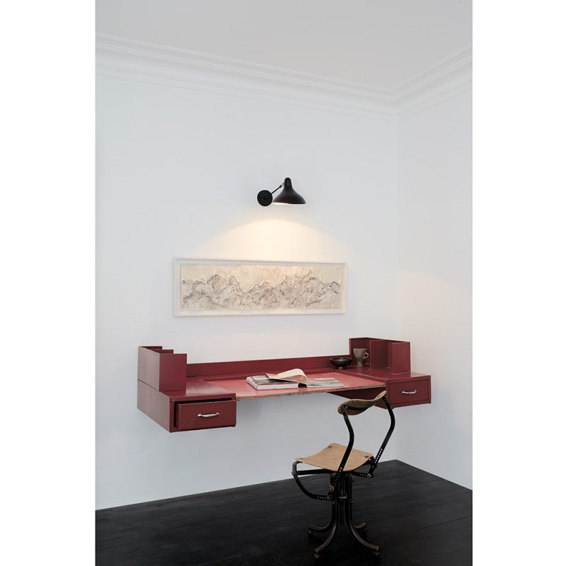 DCW Editions Mantis wall light BS5 on wall over red desk with chair 