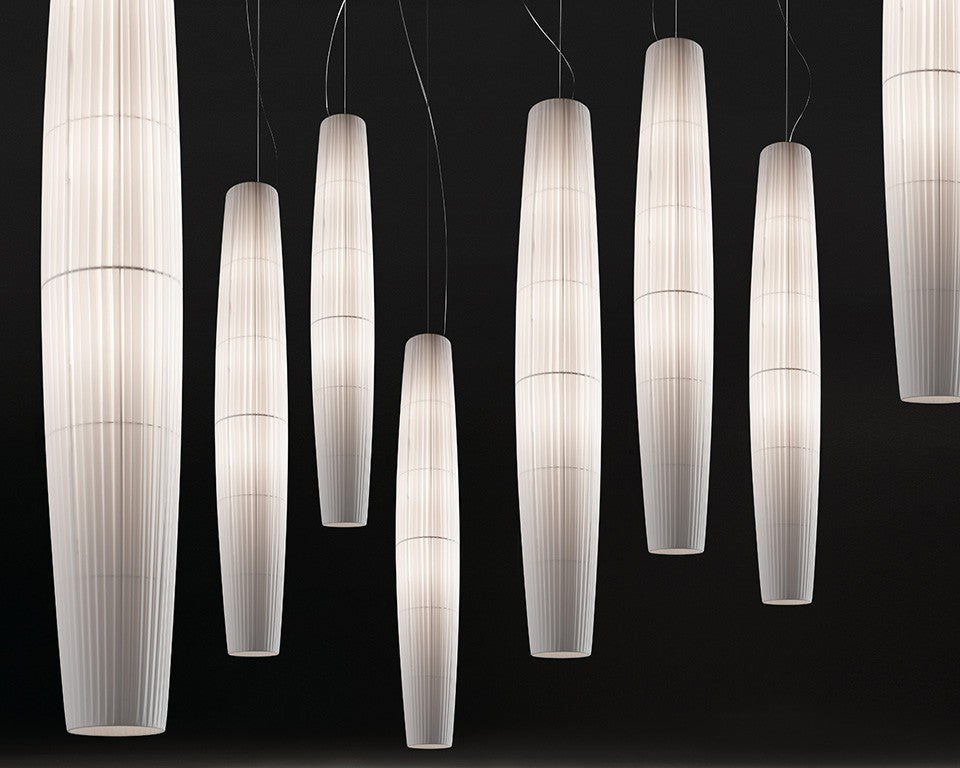 Maxi Pendant, 190 cm, White Ribbons, E27, Floor Switch, Plugs In, IP20