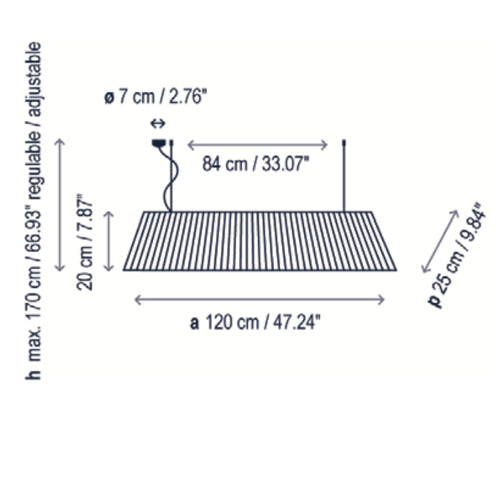 Mei Linear Pendant, 120 cm, Cotton Fabric, E27, IP20