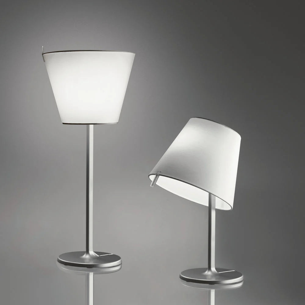 Melampo Reading Table Lamp, Aluminium with Grey Silk Shade, IP20