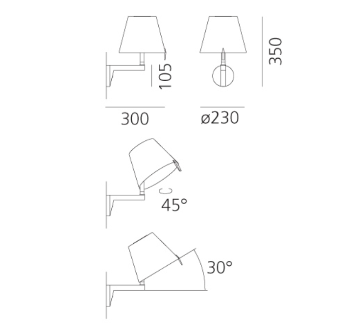 Melampo Reading Wall Light, Aluminium with Grey Silk Shade, E14 IP20