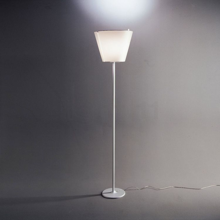 Melampo Reading Floor Lamp, Aluminium with Grey Silk Shade, E27, IP20