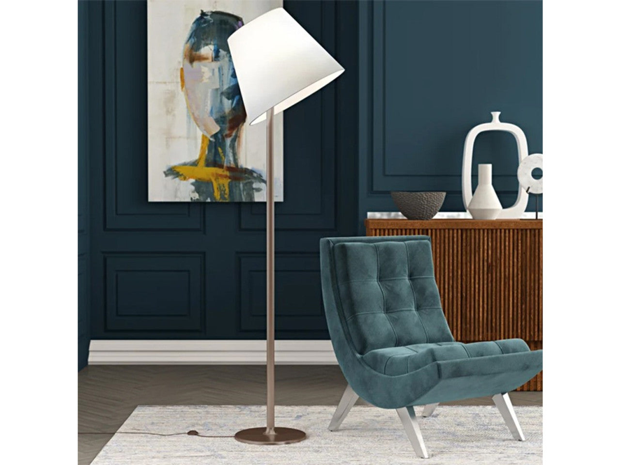 Melampo Reading Floor Lamp, Aluminium with Grey Silk Shade, E27, IP20