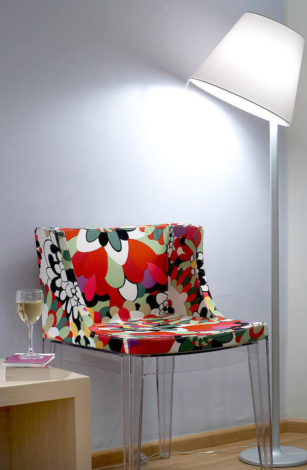 Melampo Reading Floor Lamp, Bronze with Ecru Silk Shade, E27, IP20