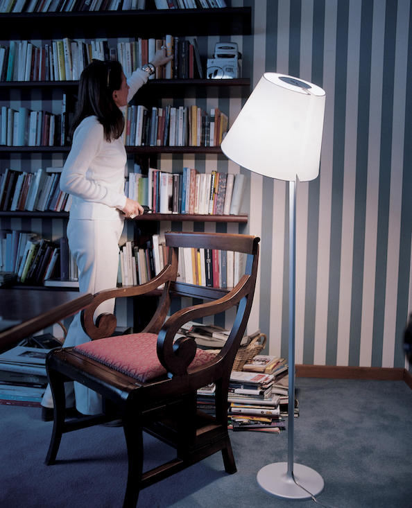 Melampo Reading Floor Lamp, Bronze with Ecru Silk Shade, E27, IP20