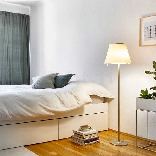 Melampo Reading Floor Lamp, Bronze with Ecru Silk Shade, E27, IP20