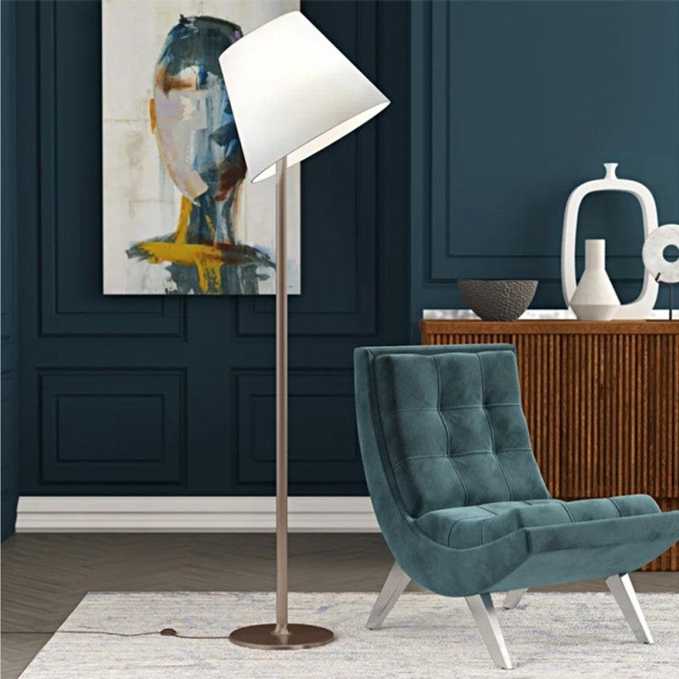 Melampo Reading Floor Lamp, Aluminium with Grey Silk Shade, E27, IP20