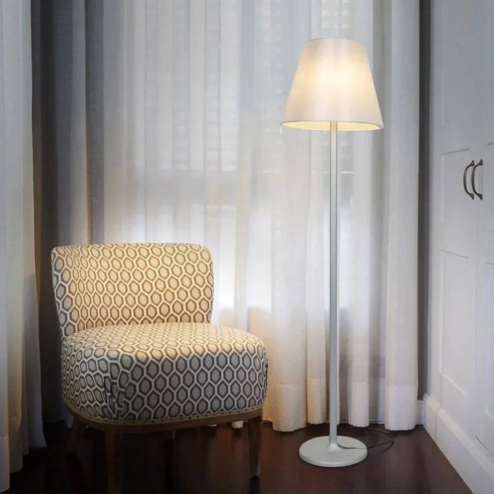 Melampo Reading Floor Lamp, Aluminium with Grey Silk Shade, E27, IP20