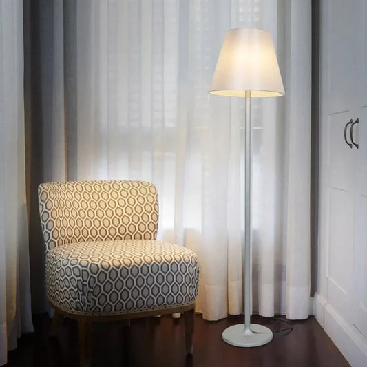 Melampo Reading Floor Lamp, Aluminium with Grey Silk Shade, E27, IP20