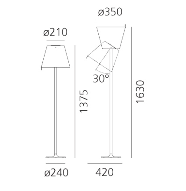 Melampo Reading Floor Lamp, Aluminium with Grey Silk Shade, E27, IP20