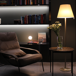 Melampo Reading Floor Lamp, Aluminium with Grey Silk Shade, E27, IP20