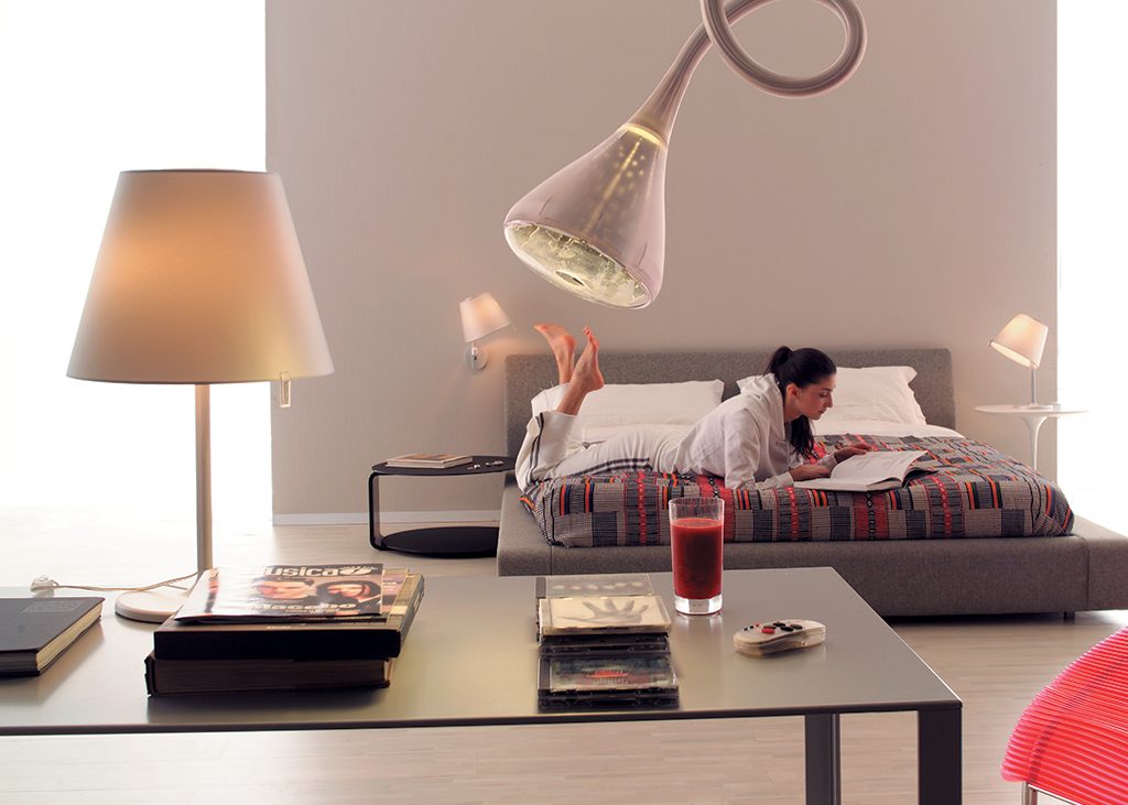 Melampo Reading Table Lamp, Aluminium with Grey Silk Shade, IP20