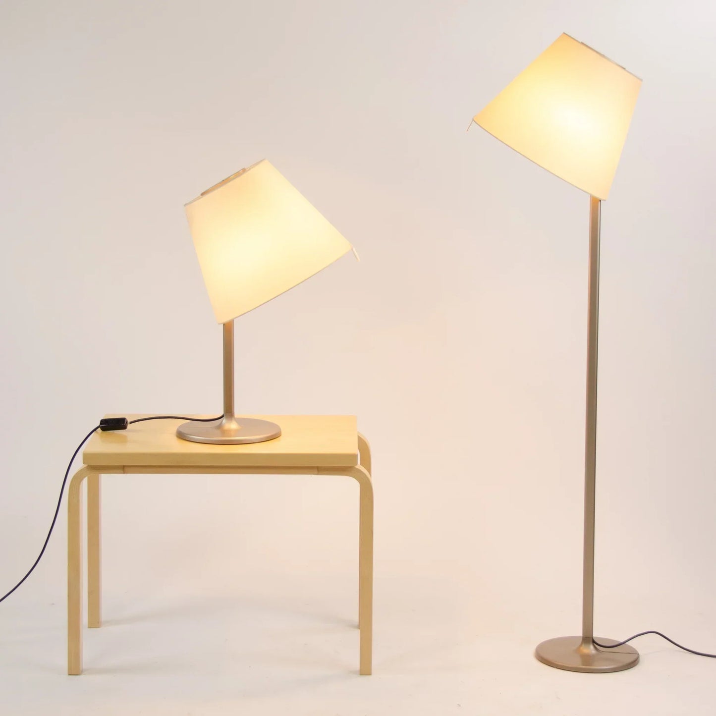 Melampo Reading Table Lamp, Aluminium with Grey Silk Shade, IP20