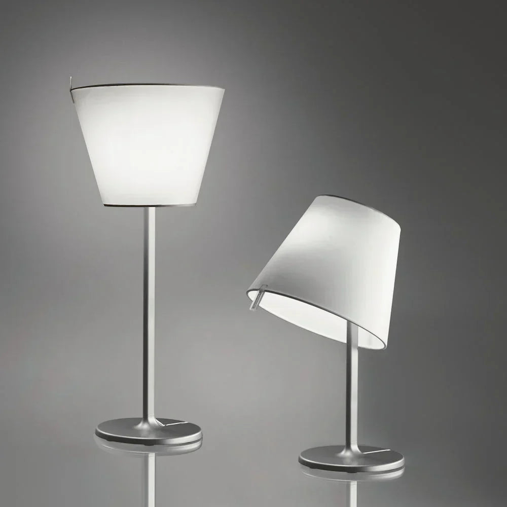 Melampo Reading Table Lamp, Aluminium with Grey Silk Shade, IP20