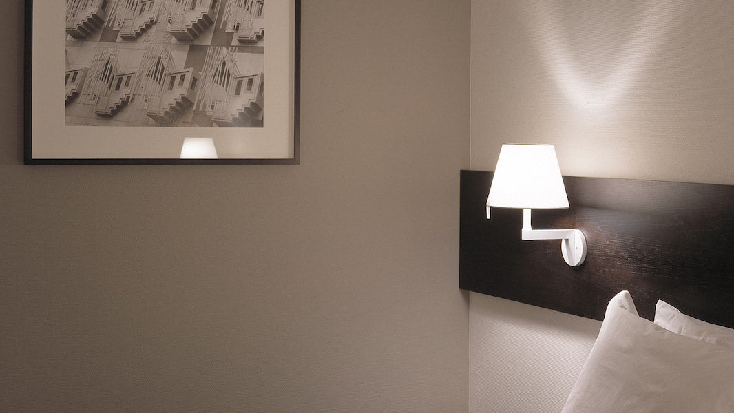 Melampo Reading Wall Light, Aluminium with Grey Silk Shade, E14 IP20