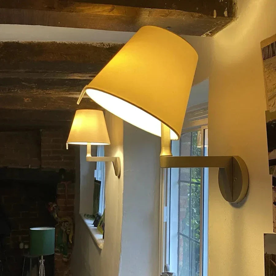 Melampo Reading Wall Light, Aluminium with Grey Silk Shade, E14 IP20